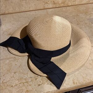 Abella Tan Straw Hat with Black Bow
